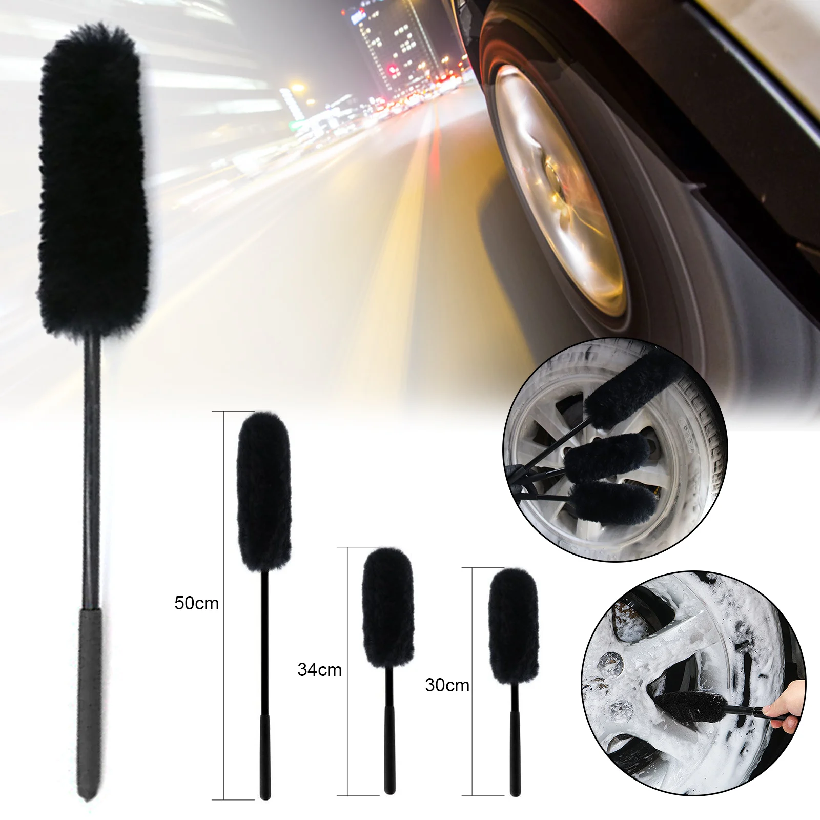 

Auto Car Wheel Hub Cleaning Brush Flexible Long Handle Premium Wool Car Rim Brushes Car Tire Cleaning Brush