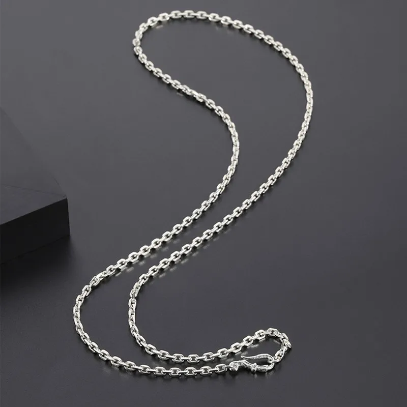 BOCAI New Real  Pure s925 Silver Man and Woman Necklace Fashion Car Flower Cross Necklace 2.1MM~4MM Retro Long Sweater Chain