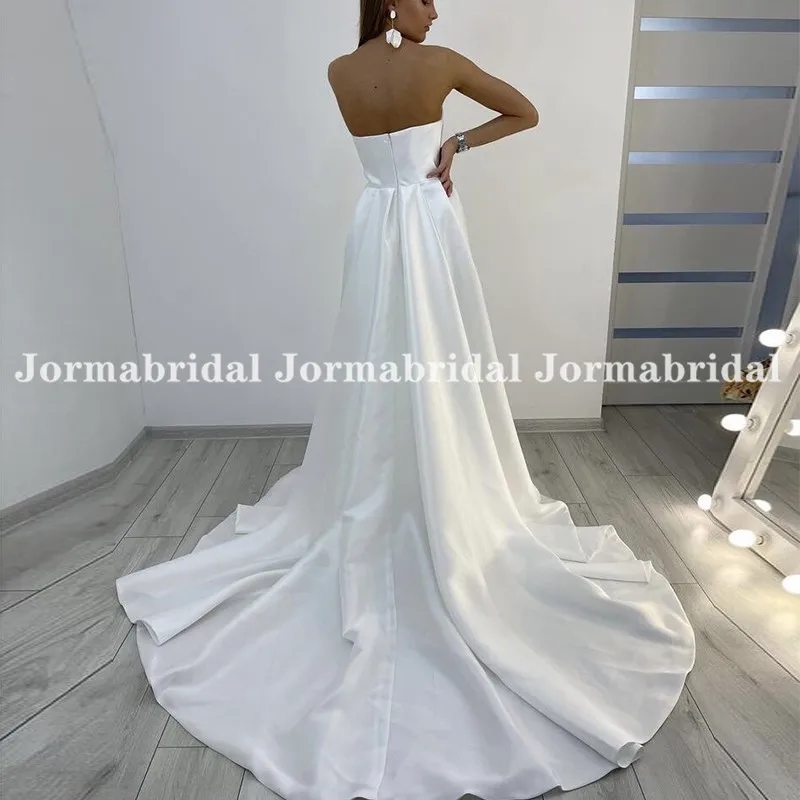 Vestido de noiva luxuoso de cetim, sem alças, linha a, feito sob medida, 2021