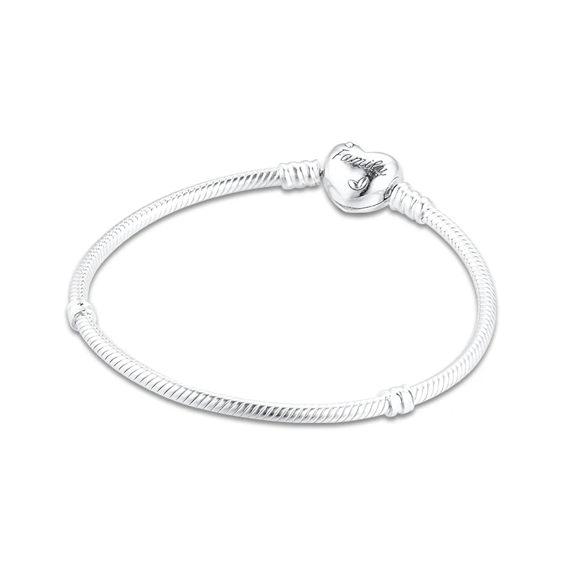 Moments Family Tree Heart Clasp Snake Chain Bracelets For Woman DIY Beads & Charms Sterling Silver Fashion Jewelry Bracelets