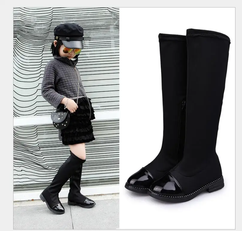 New high quality Genuine leather Girls Long Snow Boots 25-37 Winter Black boots for Plush Warm Shoes for girls kids Sport Shoes