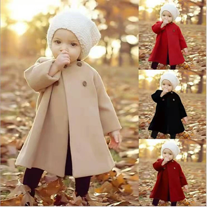 0-3 Years Baby Girl Clothes Fashion Korean Version Solid Color Button Girls Coat Spring Autumn Long Cardigan Toddler Kids Jacket