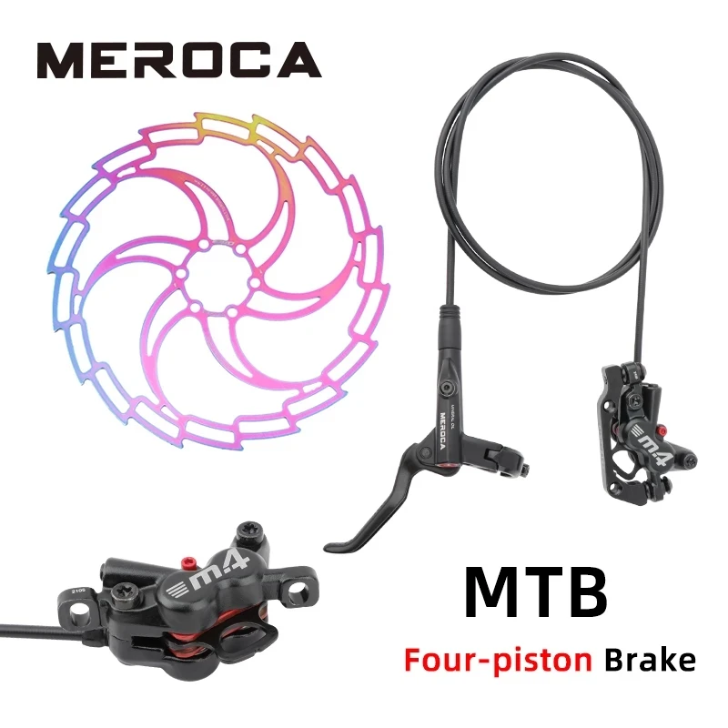 

Meroca Four-pistons hydraulic disc brake Integrated hydro-cylinder Mountain Bike MTB Bicycle Road Bicycle Brake Set