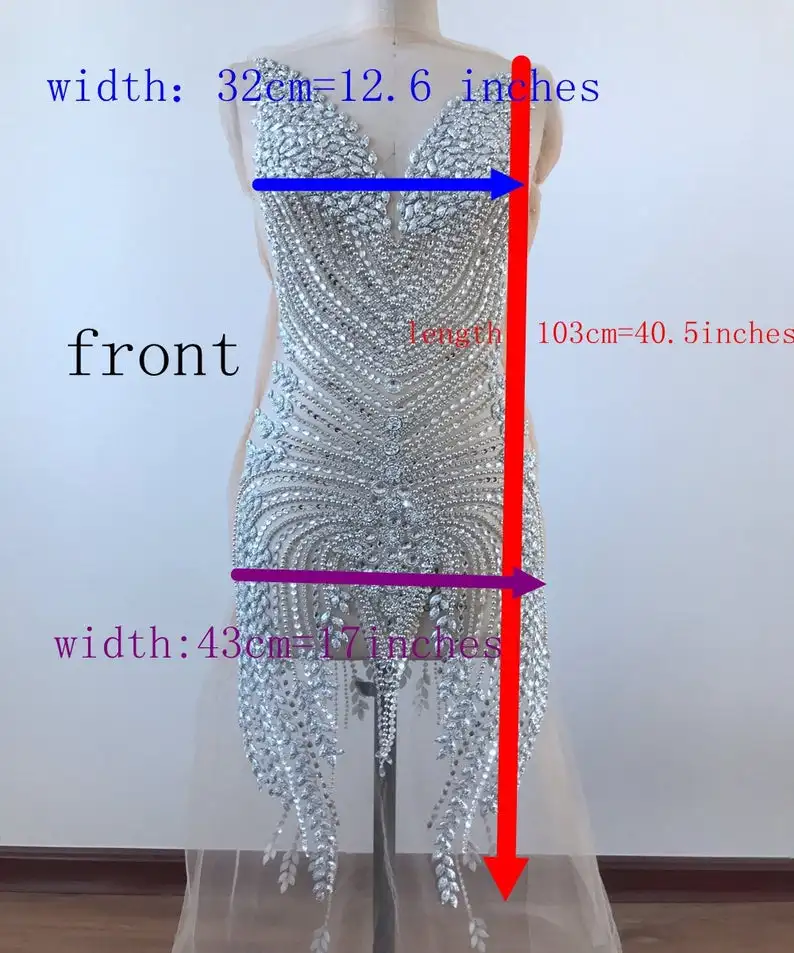 Gorgeous Rhinestone Applique On Mesh, Super Large Bodice Patch, Beaded Applique, Haute Couture Dress Applique