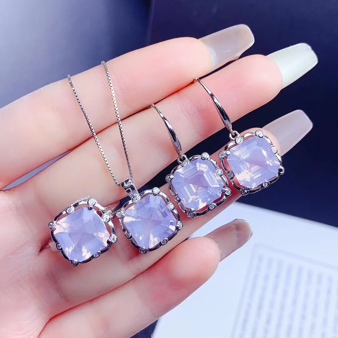 

Simple Style Engagement Set Silver Jewelry Lavender Quartz Silver Ring Pendant 925 Sterling Silver