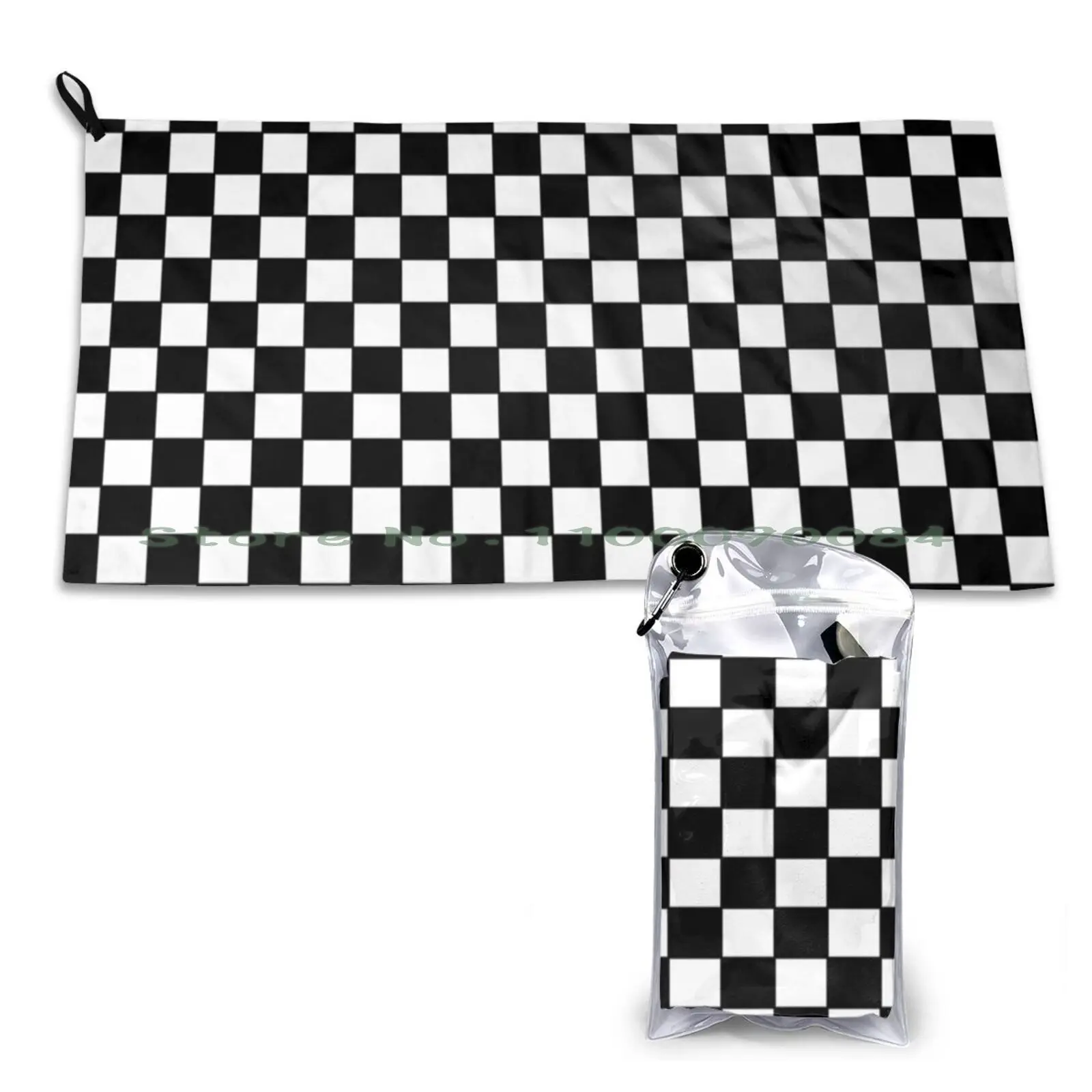 Checker Pattern Quick Dry Towel Gym Sports Bath Portable Checkered Flag Checker Board Racing Race Flag Checker Pattern Black