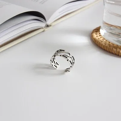 Real 925 sterling silver rings for women hollow out chain Trendy fine Jewelry Large Adjustable Antique Rings Anillos