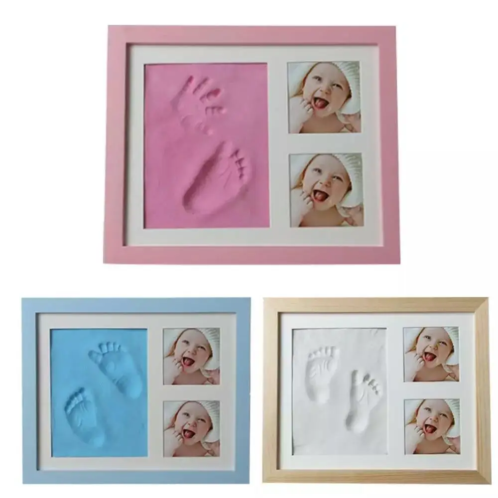 

Baby Hand&Foot Print Hands Feet Mold Maker Bebe Baby Photo Frame With Cover Fingerprint Mud Set Baby Growth Memorial Gift