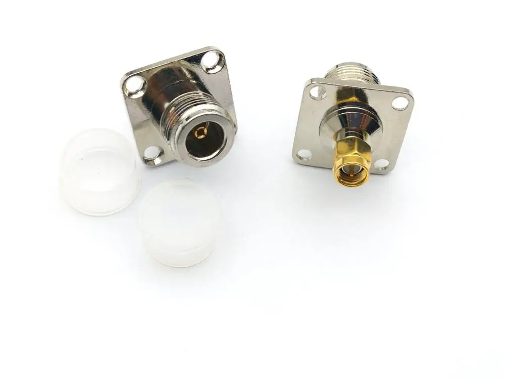 COPPER SMA Male Plug to N Female Jack with 4 Hole Flange Panel Mount Chassis RF Coaxial Adapter