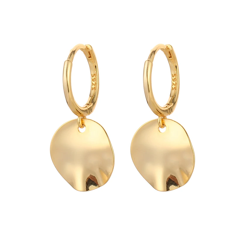 ANENJERY Silver Color Irregular Coin Hoop Earrings for Women Party Weddings Minimalist Jewelry