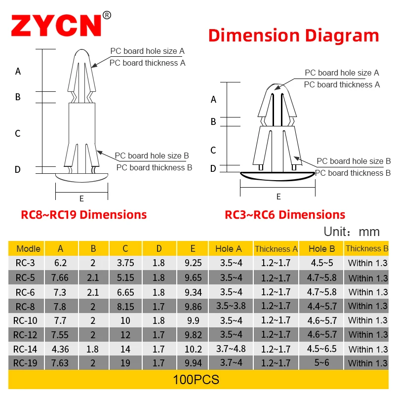 100PCS PC Board Round Bottom Rivet Isolation Column Nylon Plastic Motherboard Circuit Support Insulation Spacer Pillar RC-5