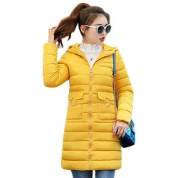 Winter Jacket Women Yellow M-3XL Plus Size Hooded Parkas 2020 Autumn New Light Thin Slim Long Sleeve Cotton Coats Feminina