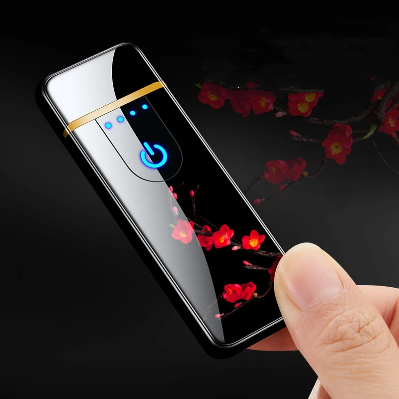 New Windproof Fingerprint Touch USB Lighter Electronic Charging Lighter Ultra-Thin Double-Sided Electric Heating Wire Torch