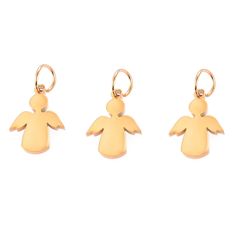 5Pcs 11*15Mm Leuke Angel Charms Spiegel Polish Rvs Bedels Voor Diy Maken Ketting Sleutelhanger Armband kerst Sieraden