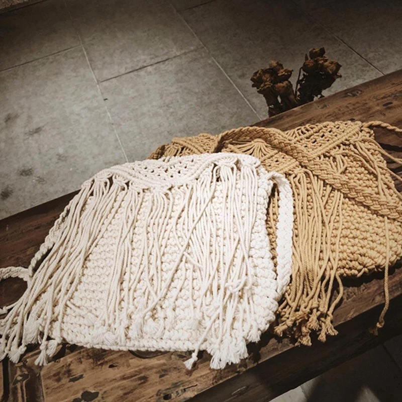 Summer Straw Woven Bags For Women Handmade Tassel Beach Crossbody Bag Raffia Rattan Knitted Travel Shoulder Messenger Bags Purse