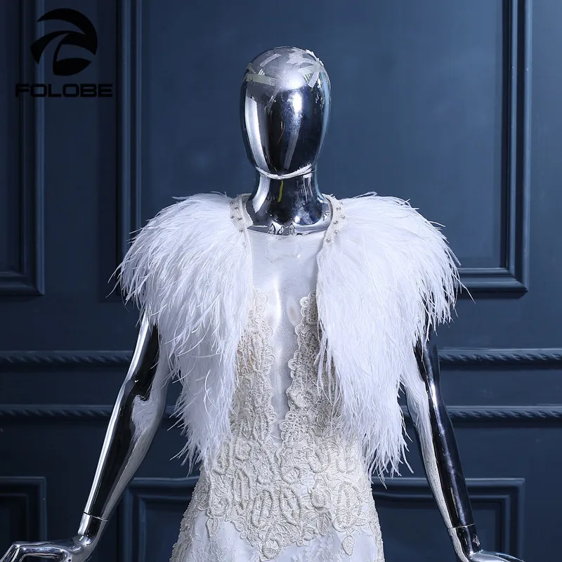 

FOLOBE White Fairy Fringed Shawl Ostrich Feather Wedding Cloak Bridal Jacket Women's Fashion Wedding Bridal Cloak Fashion Polly