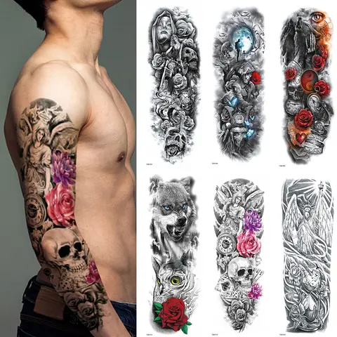 1 Lakens Vol Arm Been Extra Grote Tijdelijke Tatoeages, Body Art Voor Mannen En Vrouwen-Wolf, tijger, Beer, Warrior,Tribal Symbool