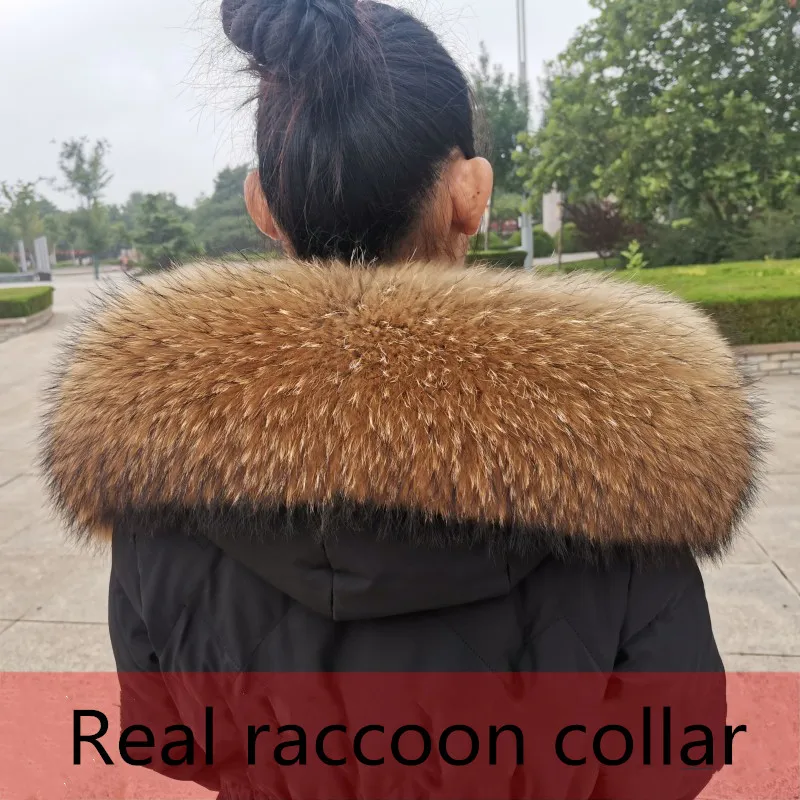 

Jkp 100% natural fur collar real raccoon fur Parka large size long thermal scarf women's large Fur Collar Scarf men's jacket