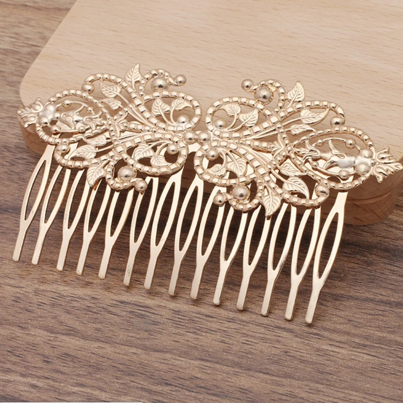 Vintage Bronze 14 Teeth Comb Hair Jewelry Charm Women Flower Motif Hairpin Hairclips Wear Barrettes Retro Decorative Accessories