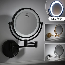 Black Brass LED Double-Sided Makeup Mirror Wall Mounted with Folding Extending Design And Triple Magnification Options 3X 5X 10X