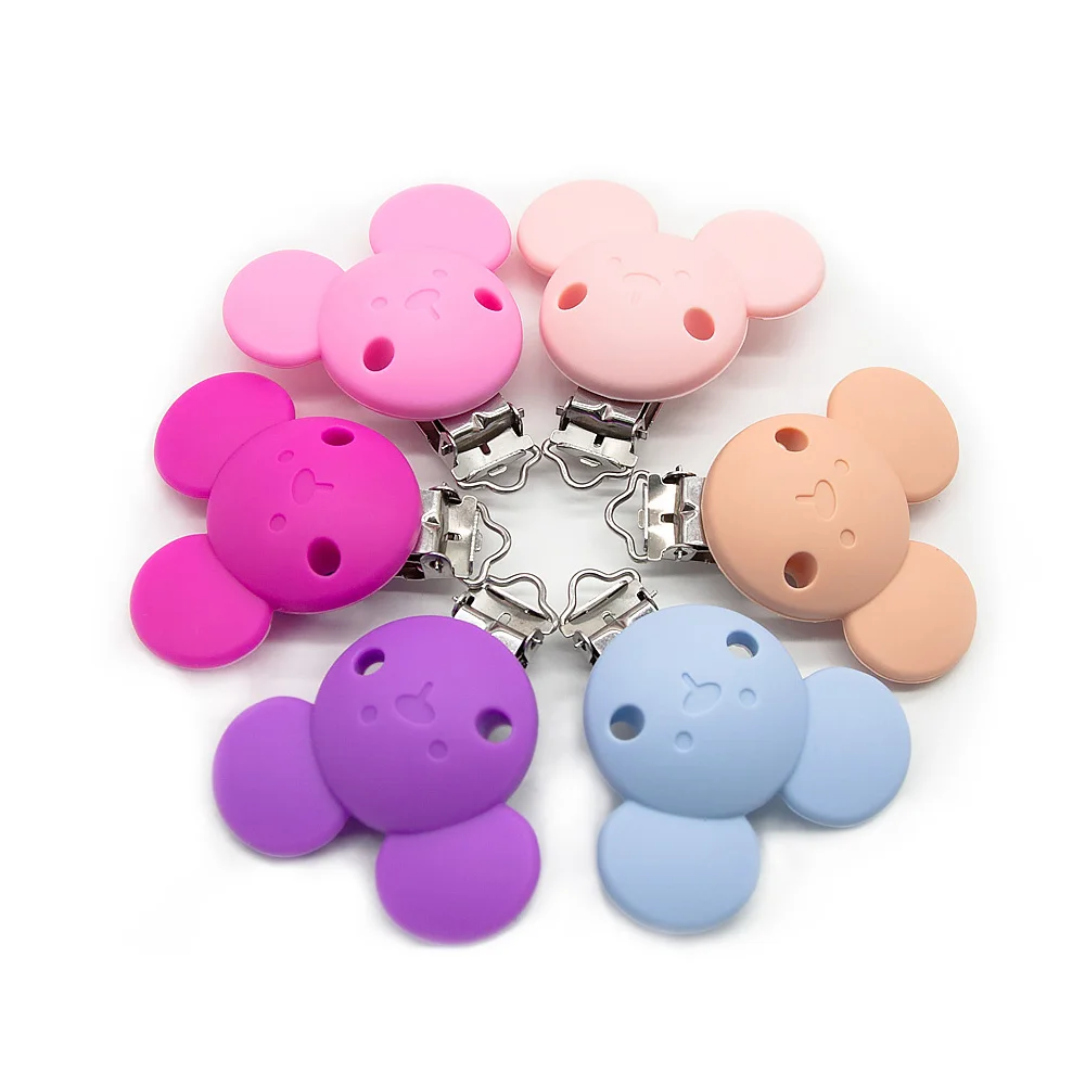 Cute-Idea 1PC  Silicone beads Mouse Animal Shape Pacifer Clips Food Grade Baby Teething  Chains toys Accessories Baby Product