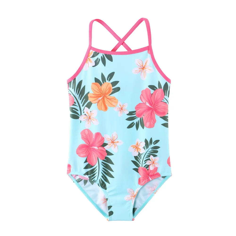 BAOHULU Cyan Print Swimsuit Kids One Piece Girls Swimwear with Long Sleeve Zipper Sun Suit Beachwear Rash Guards Child 2021 New