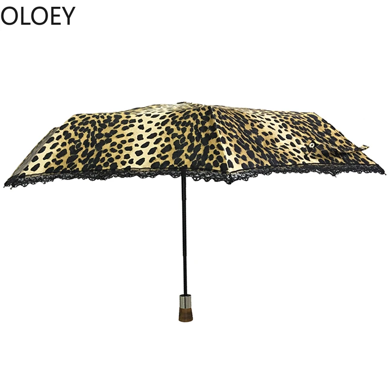 Big Full Automatic Umbrella Sun Parasol Folding Creative Leopard Pattern Lace Uv Umbrella Rain Women St. Patrick\'s Day Umbrellas