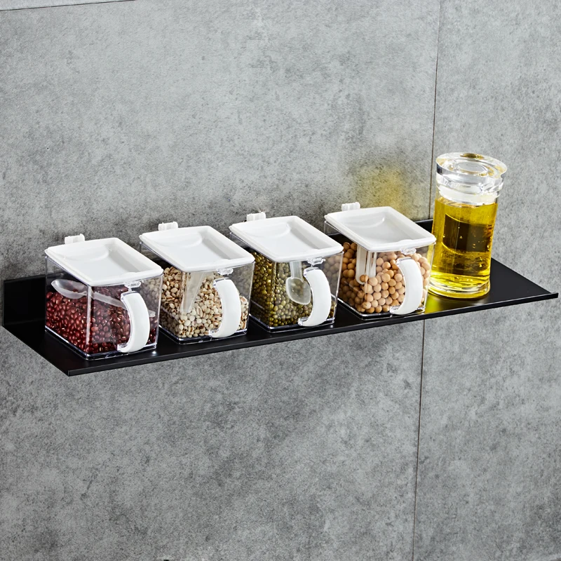 Punch-Gratis Hitam Bumbu Dapur Rak Ruang Aluminium Rak Dinding Dapur Peralatan Dapur Rak WF1016