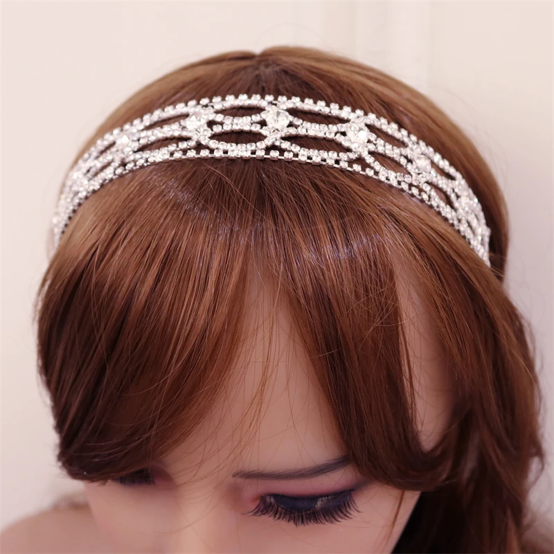 Hot Fashion Bridal Elastic Hairband Headchain Rhinestone Crystal Tiara Headbands Wedding Bride Hair Jewelry for Women