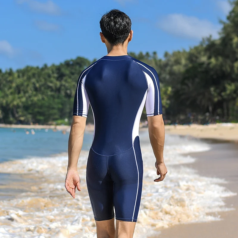 Plus Size Short Sleeve Rash Guard Men Front Zipper Wetsuit Swimming Snorkeling Surfing Swimsuit Free Diving Body Suits Swimwear