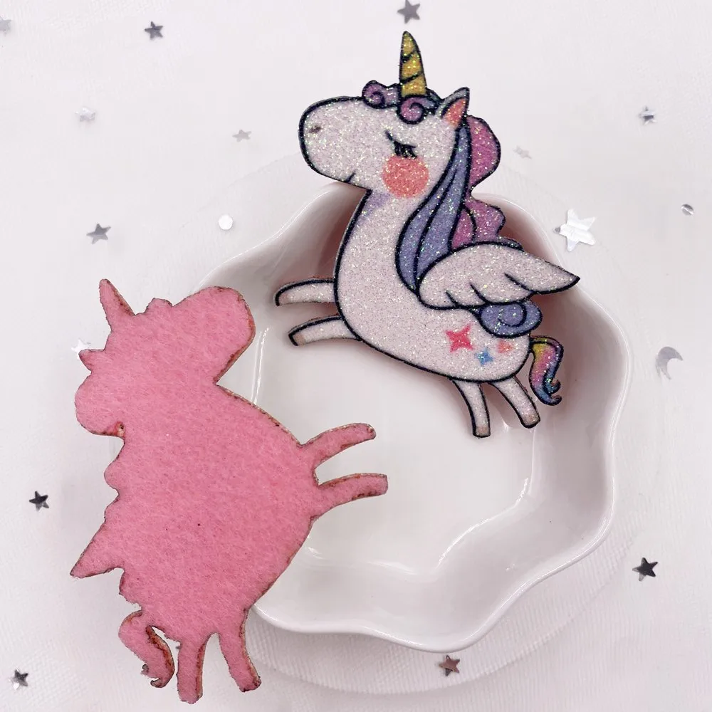 8PCS Felt Fabric Rainbow Glitter Cool Unicorn Applique Wedding DIY Sewing Patches Hair Bow Accessories DIY Crafts