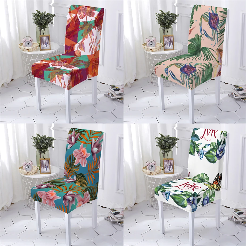 

Plant Vegetation Style Cover For Dining Chairs Stretch Chairs Cover Office Chair Case Leaves Pattern Bar Chair Cases Stuhlbezug