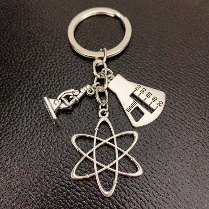 1pc Antique Silver color Microscopes Dortor Charms Pendant Neuron Key Chains Anatomy Key Ring Neurology Jewelry Biology gift