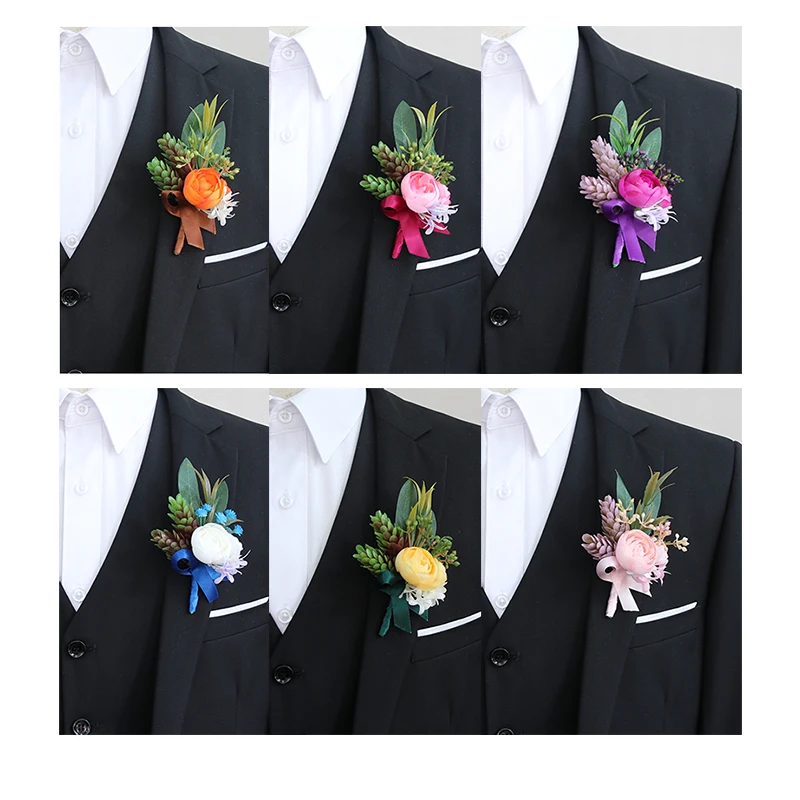 GT Sutra Lepepch Kertasnya Boutonflon Dekorasi Pernikahan Pernikahan Mawar Pergelangan Tangan Pin Boutonniere Bunga untuk Tamu