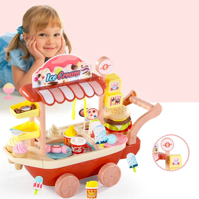 Candy Ice Cream Cart Kids Toys Pretend Play Shopping Games for Grls Simulation Kitchen Food Store Occupations