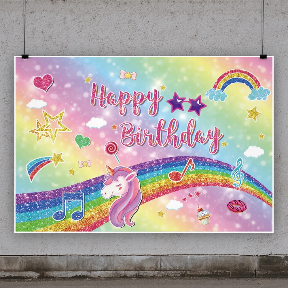 Радуга Единорог звезда облако музыкальный торт пончики новорожденный день рождения фон фотография фон виниловый Фотофон реквизит