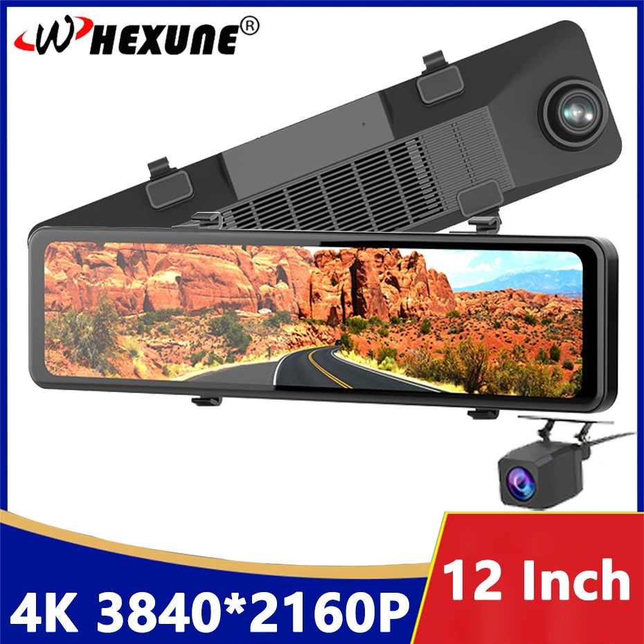 4K 12 Inch Car Rear View Mirror WIFI Dash Cam DVRS Super HD 3840*2160P Video Recorder Night Vision Reverse Surveillance Cameras