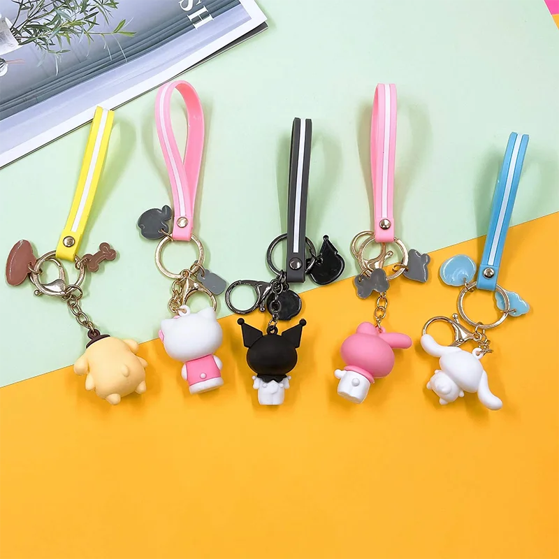 Japonês dos desenhos animados kitty chaveiro kt série gato pinguim filhote de cachorro pvc pingente saco chave pingente jóias chaveiro charme presente atacado