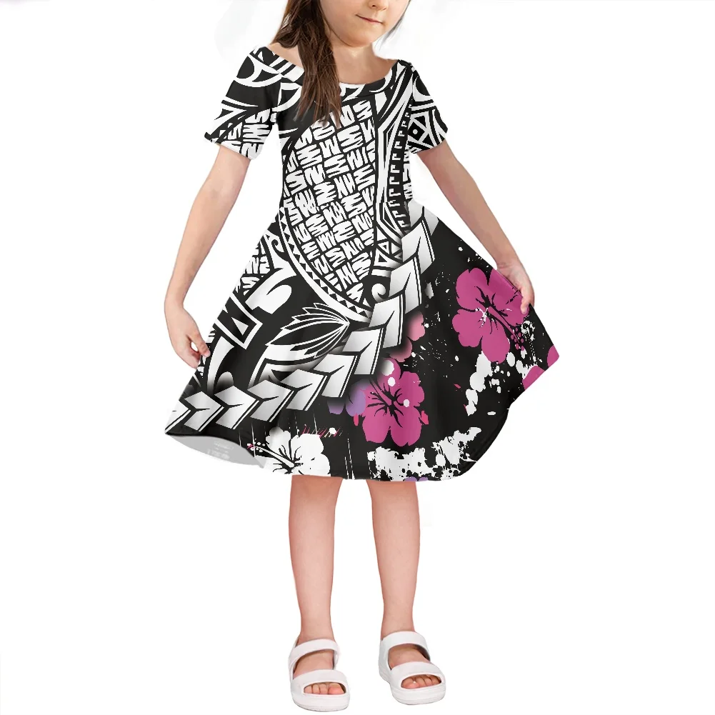 Hycool Girls Floral Dress Polynesian Tribal Hawaii Floral Printing Manufacturer Kids Clothing 12 Years Old Girls Wedding Dress