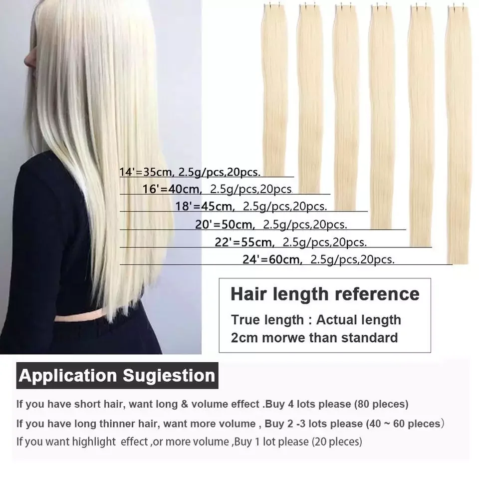 [Último 12 meses] Cinta Ugeat en extensiones de cabello Cabello virgen 100% cabello humano real Extensiones de cabello de grado 10A Cinta Ins Color puro