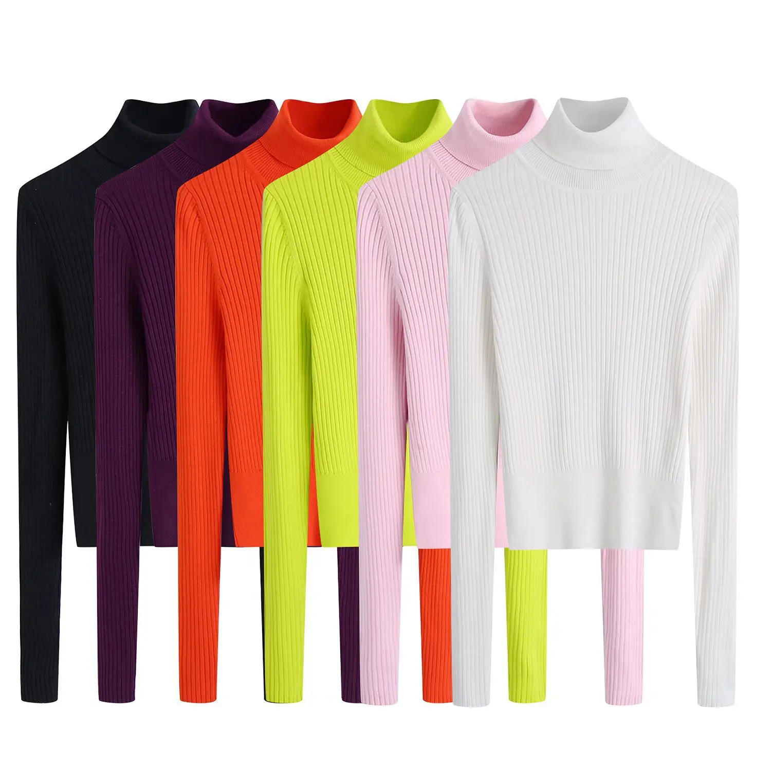 Candy Colors Women Sweater Simply Fashion High-Collar Female Pullovers 2022 Spring Autumn Basic models Stripe Ladies Tops