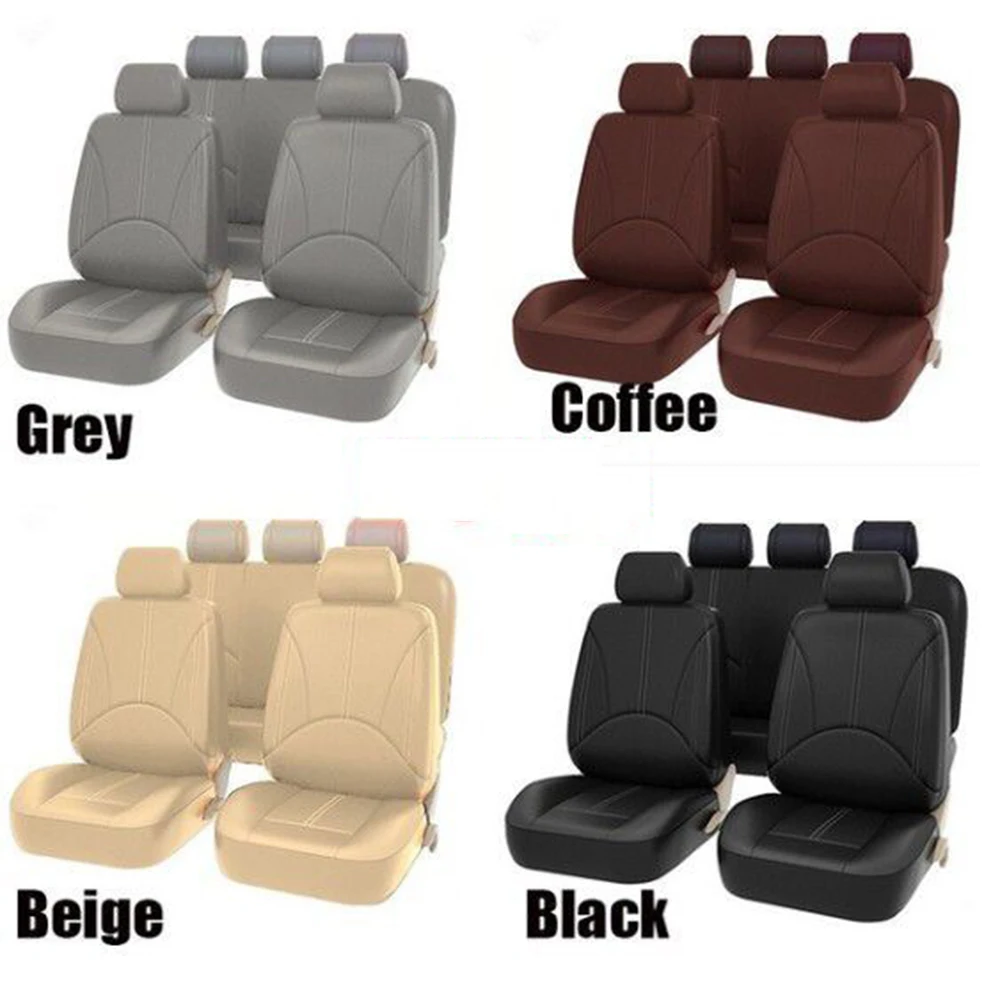 Universal Car Seat Cover Protector PU Leather Front & Rear Seat Back Cushion Pad Mat Backrest for Auto Interior Truck SUV Sedan