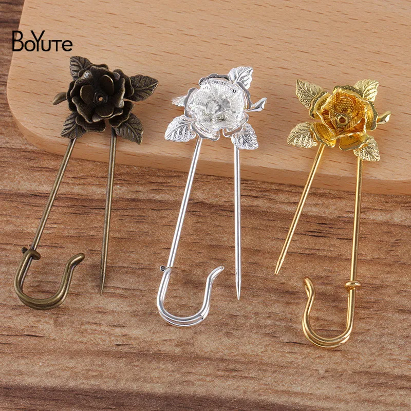 BoYuTe Custom (200 Pieces/Lot) 20MM Rose Flower Welding 50*1.4MM Pins Diy Brooch Jewelry Accessories