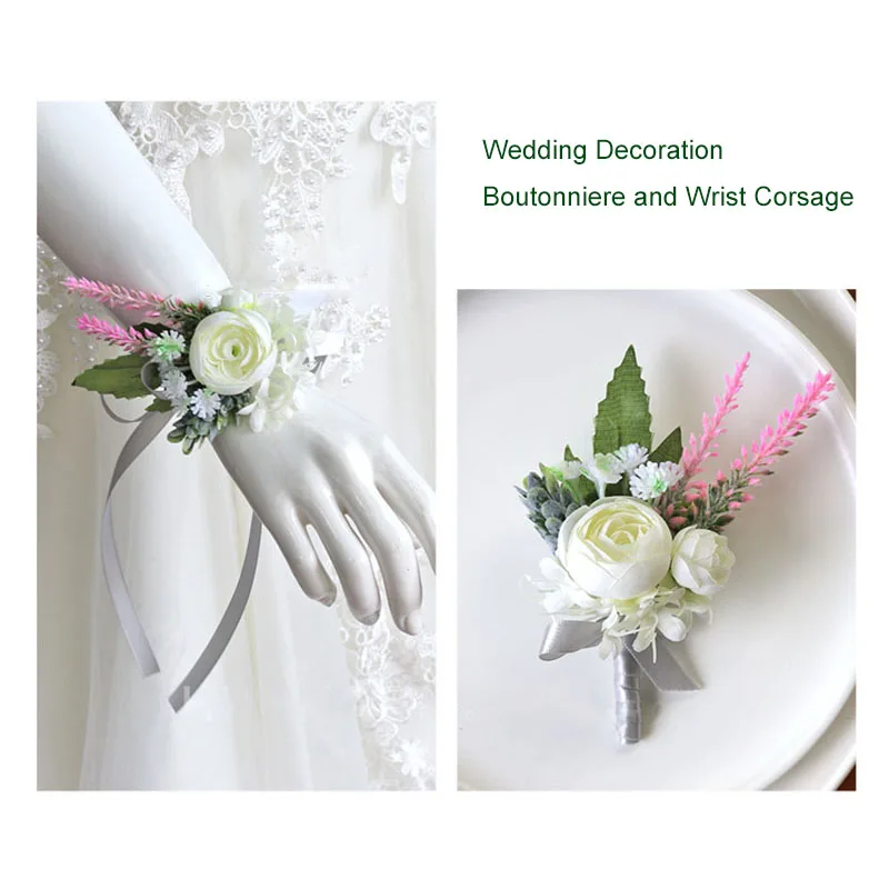 Corpetti da sposa e boutonnieri accessori per lo sposo braccialetti per damigella d'onore spilla con corpetto fiori rose artificiali decorazione da ballo