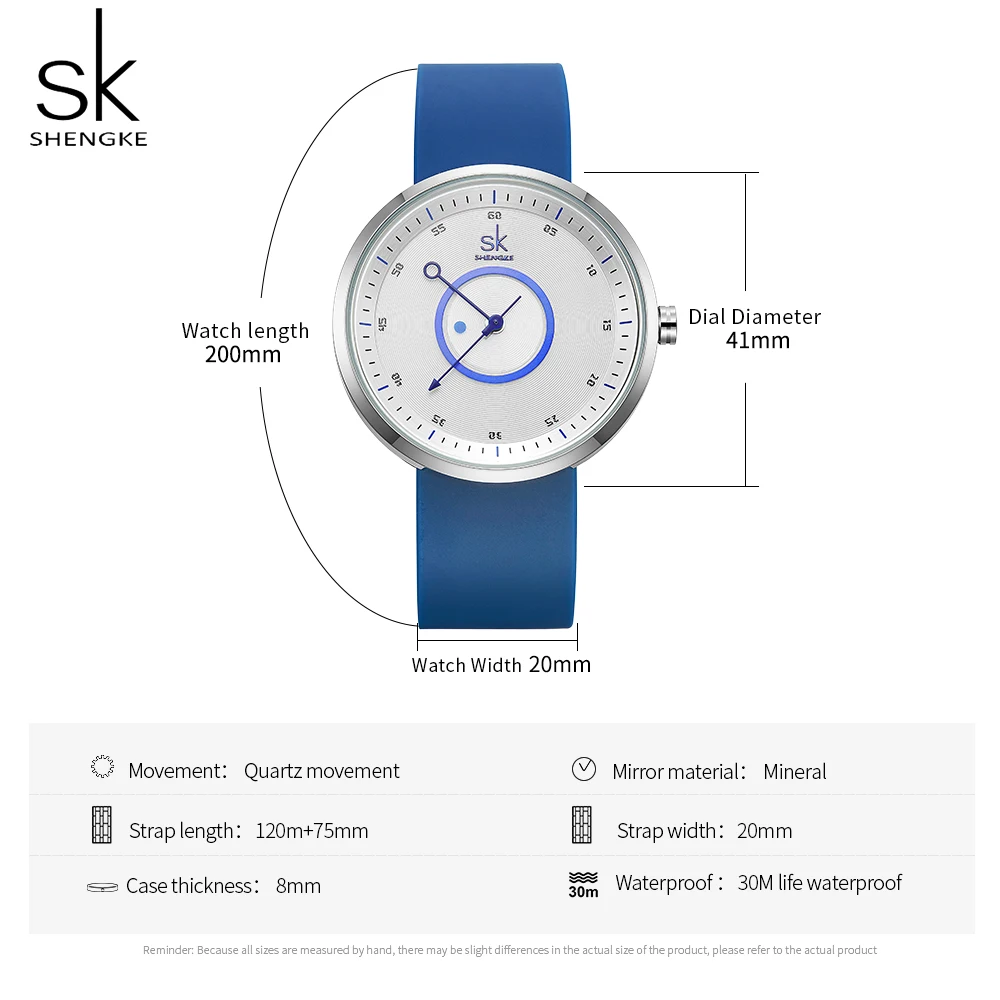 Shengke New Women Watches Blue Silicone Comfortable Strap Cute Dial Design 41 MM Big Dial For Cool Girls Relogio Feminino