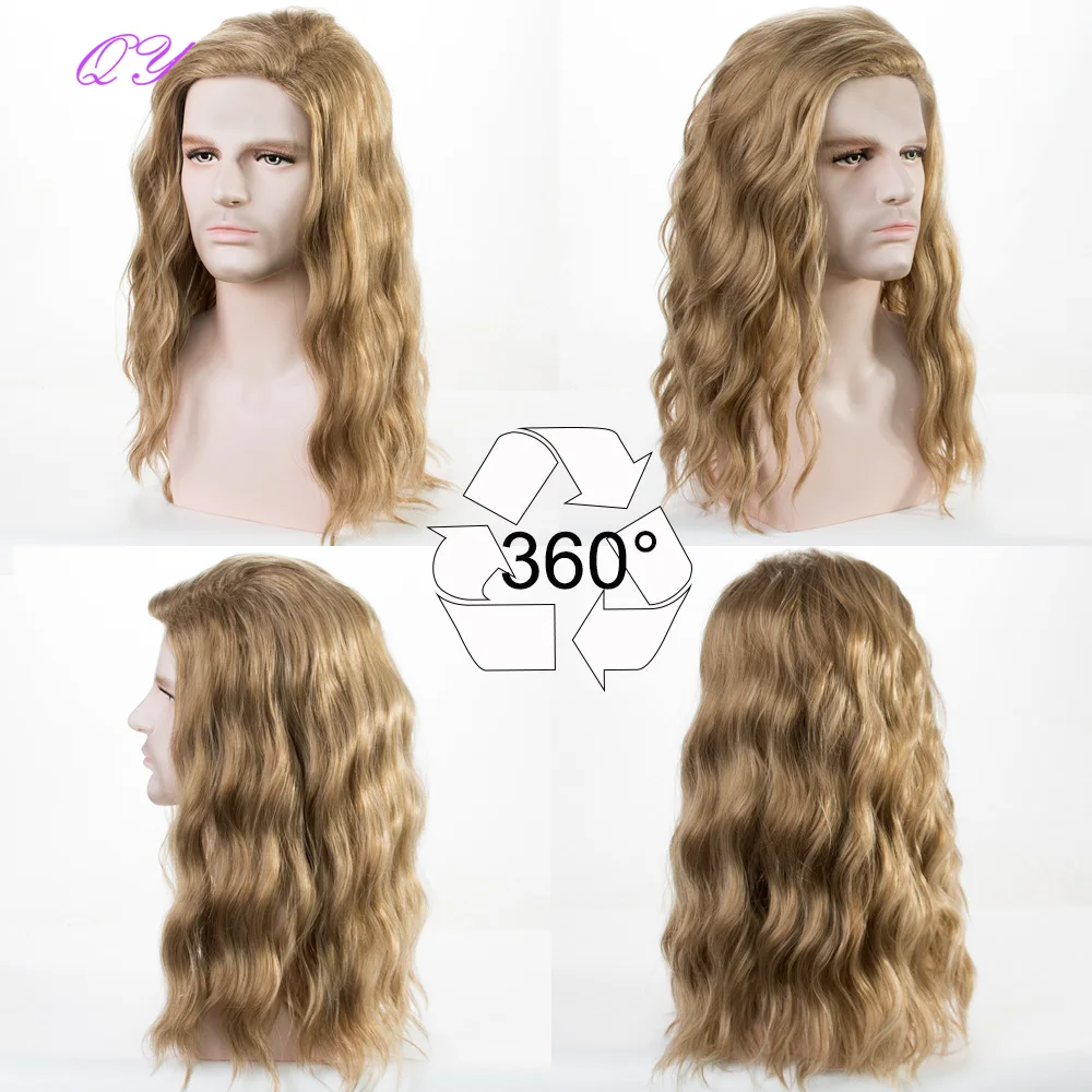 Synthetic Wigs For Men Party Male Wavy Short Blonde Man Hair Middle Part Medium Length Natural Wave Curl Adjustable Size Men