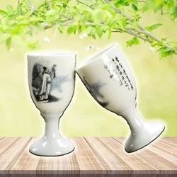 Chinese style mini goblet, Ceramic wine glass, home retro liquor glass, Chinese blue and white porcelain wine cup, 4pcs/Lot
