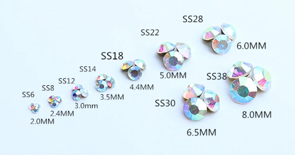 AllSize SS1-47 AB cristallo ceco Nail Art Strass cono trasparente rotondo appuntito indietro vetro Strass pietra creazione di gioielli