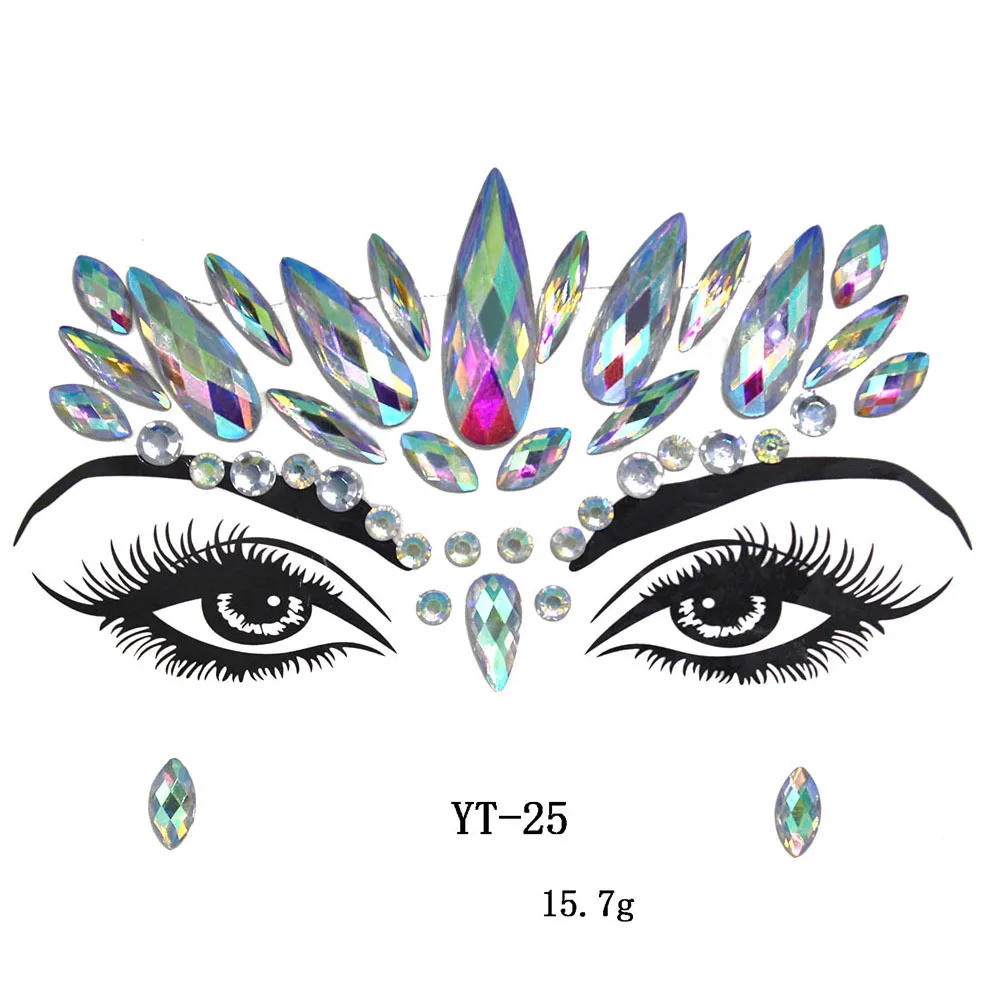 6 Sets Rhinestone Mermaid Face Jewels Tattoo  BODY STICKERS Crystal Tears Gem Stones Bindi Temporary Stickers