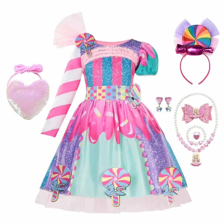 

Muababy New Cane Candy Carnival Dress for Girls Sweet Adorable Lollipop Cosplay Summer Frocks Kids Birthday Fancy Twirl Robes